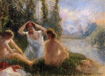 Camille Pissarro Painting - Bañistas sentados a orillas de un río 1901 Camille Pissarro